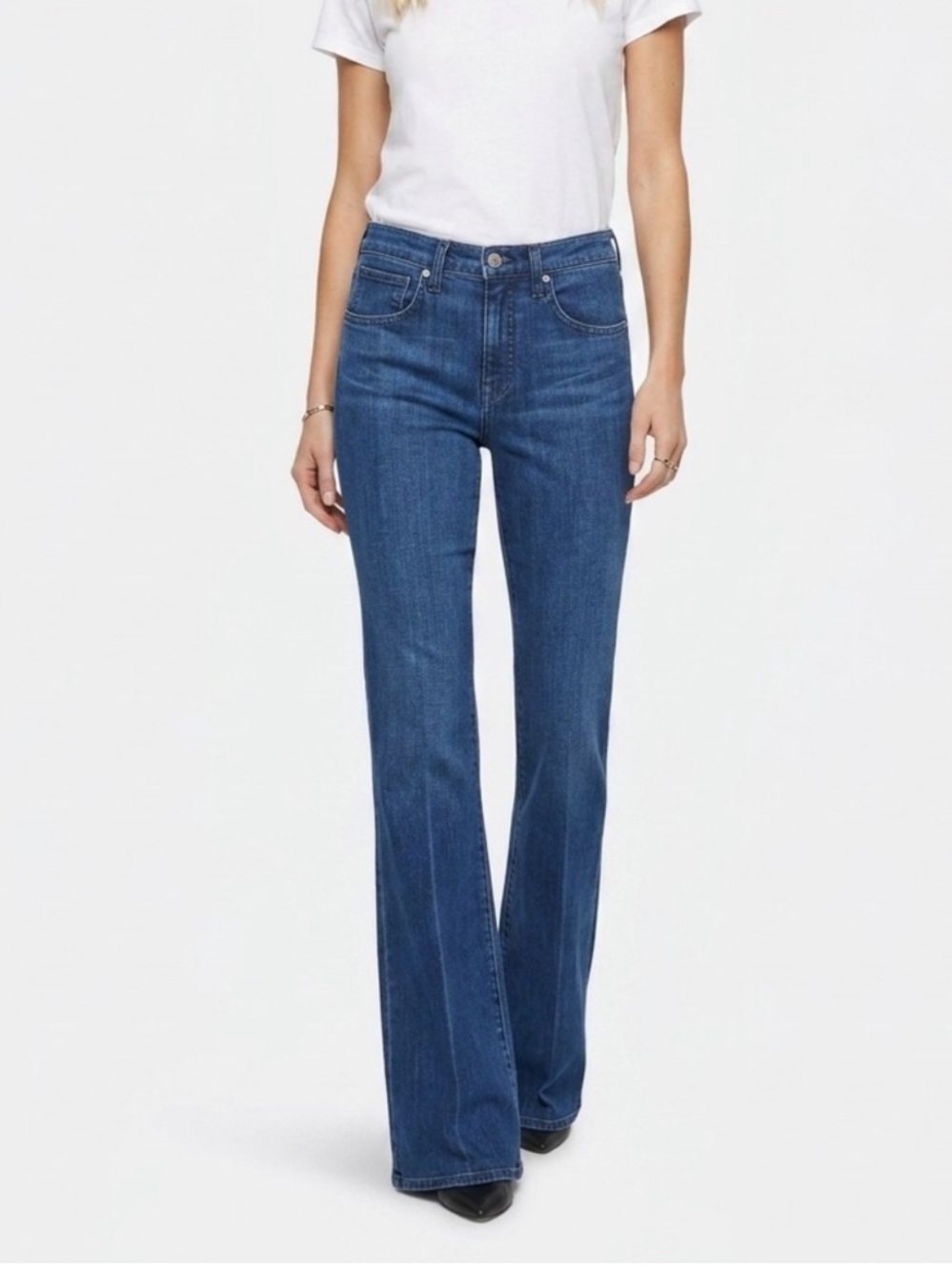 Nili Lotan Celia Dark Wash Blue Stretch Flare Boot Cut Wide Leg Jeans Size 26